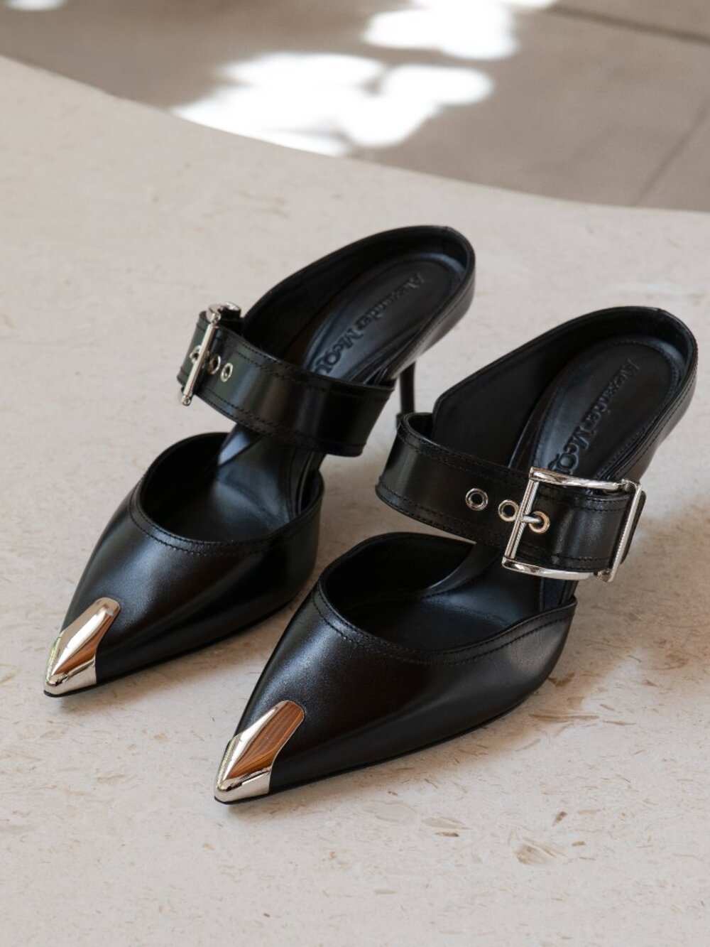 NWOB Alexander McQueen Punk Buckle Leather Mules EU 36 - Picture 3 of 7